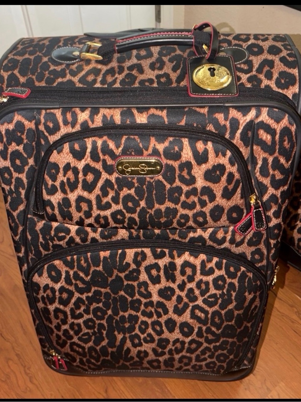 Retired Jessica Simpson Leopard Print 2-Piece Rolling Soft Shell Luggage Set HTF - Picture 2 of 12